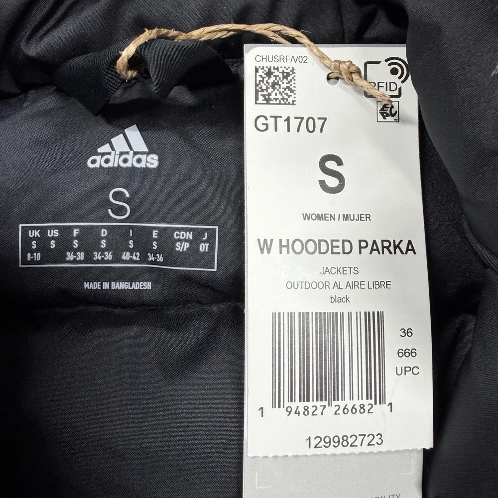 Women's Adidas Faux Fur Hooded Parka Insulated Waterproof Warm Black Small New